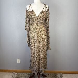 Free People Aglow Cutout Midi Maxi Dress Size L Ditsy Floral Long Puff Sleeves